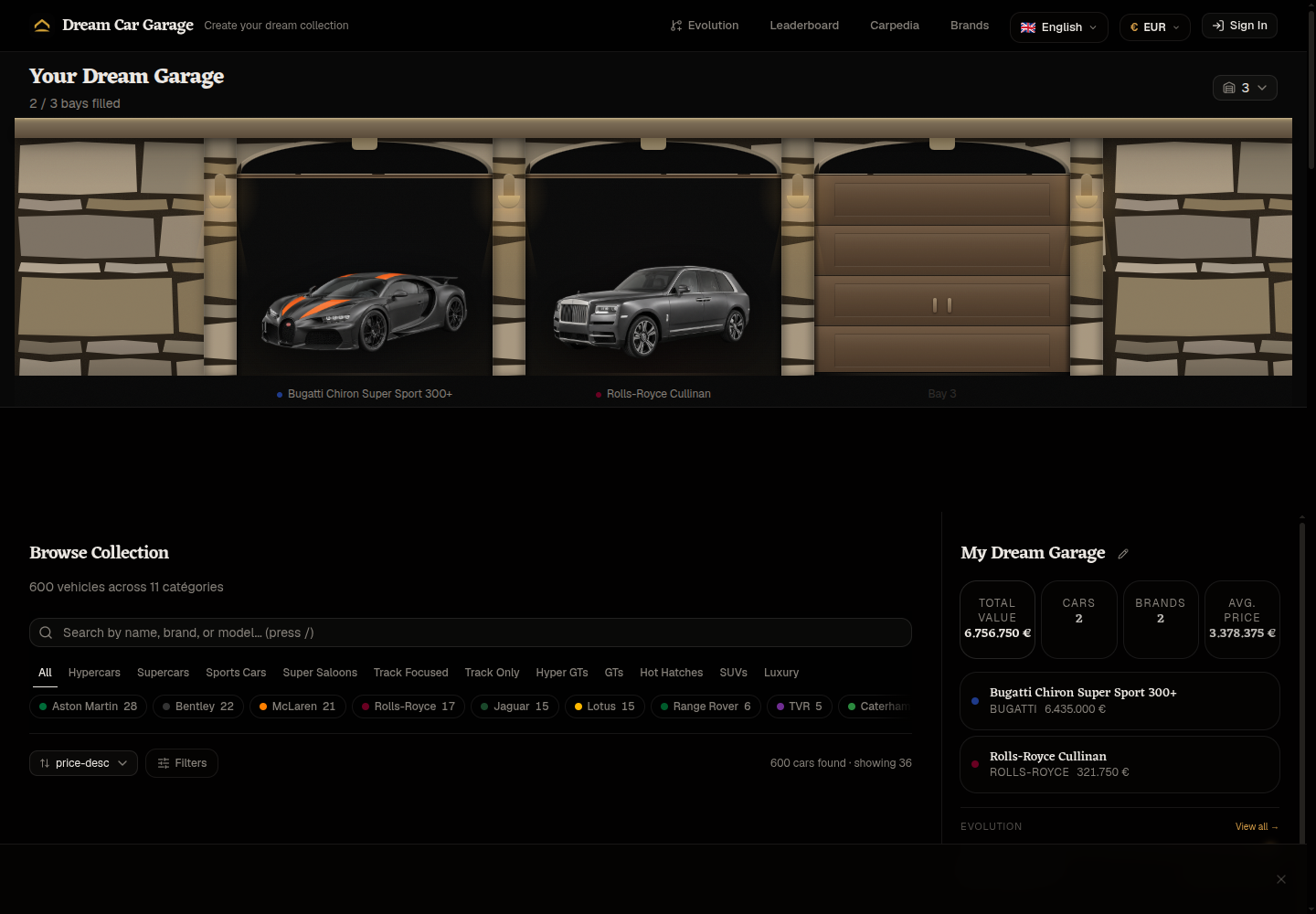 Dream Car Garage, live web app
